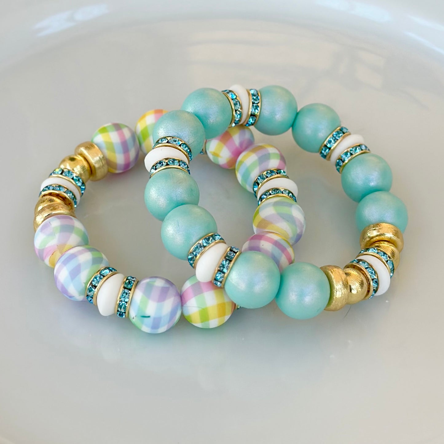 PLAID BANGLE WITH WHITE, TURQUOISE CZ AND GOLD ACCENTS