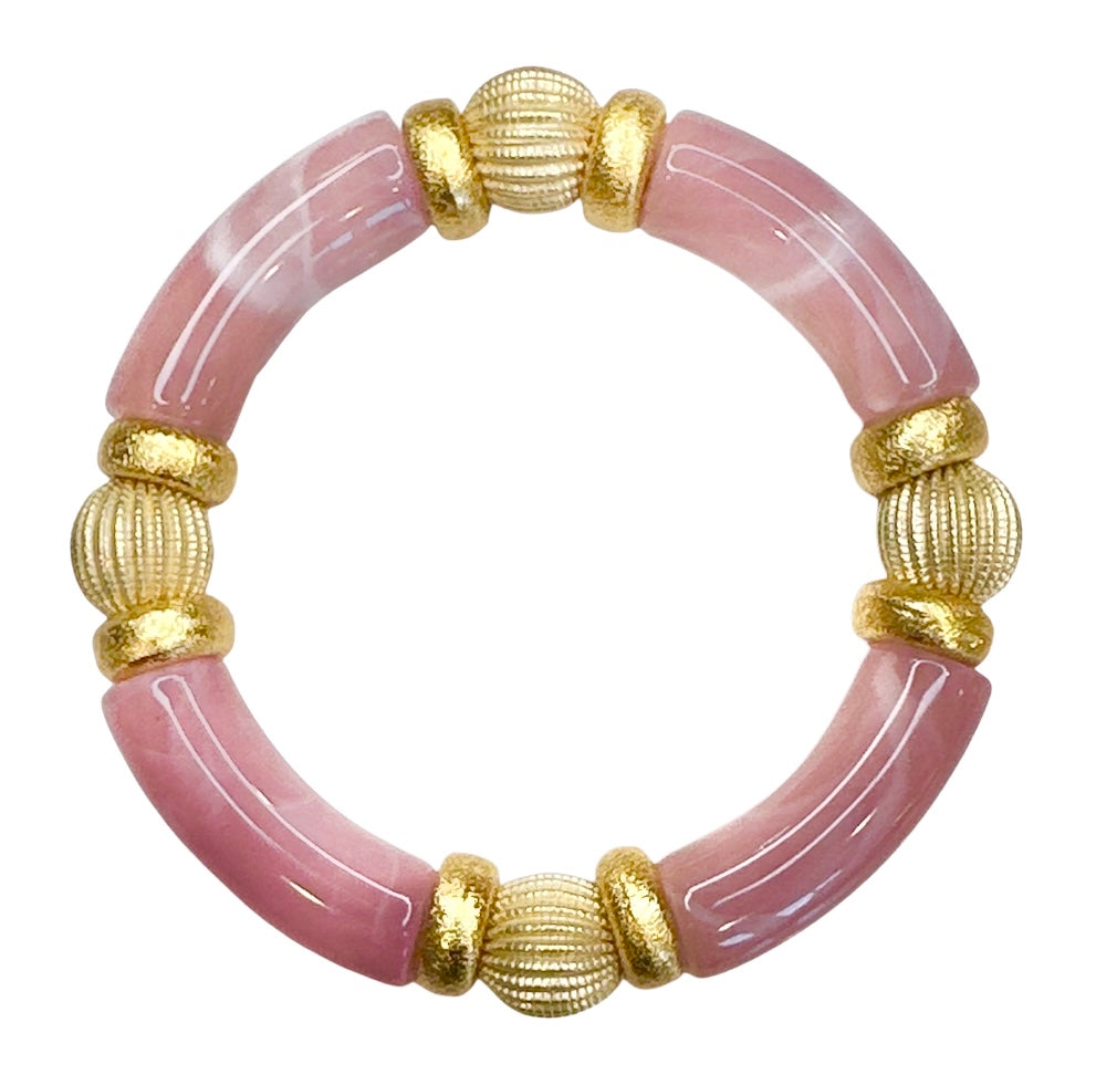 LIGHT PINK MARBLE LINK BRACELET WITH CZ ACCENTS