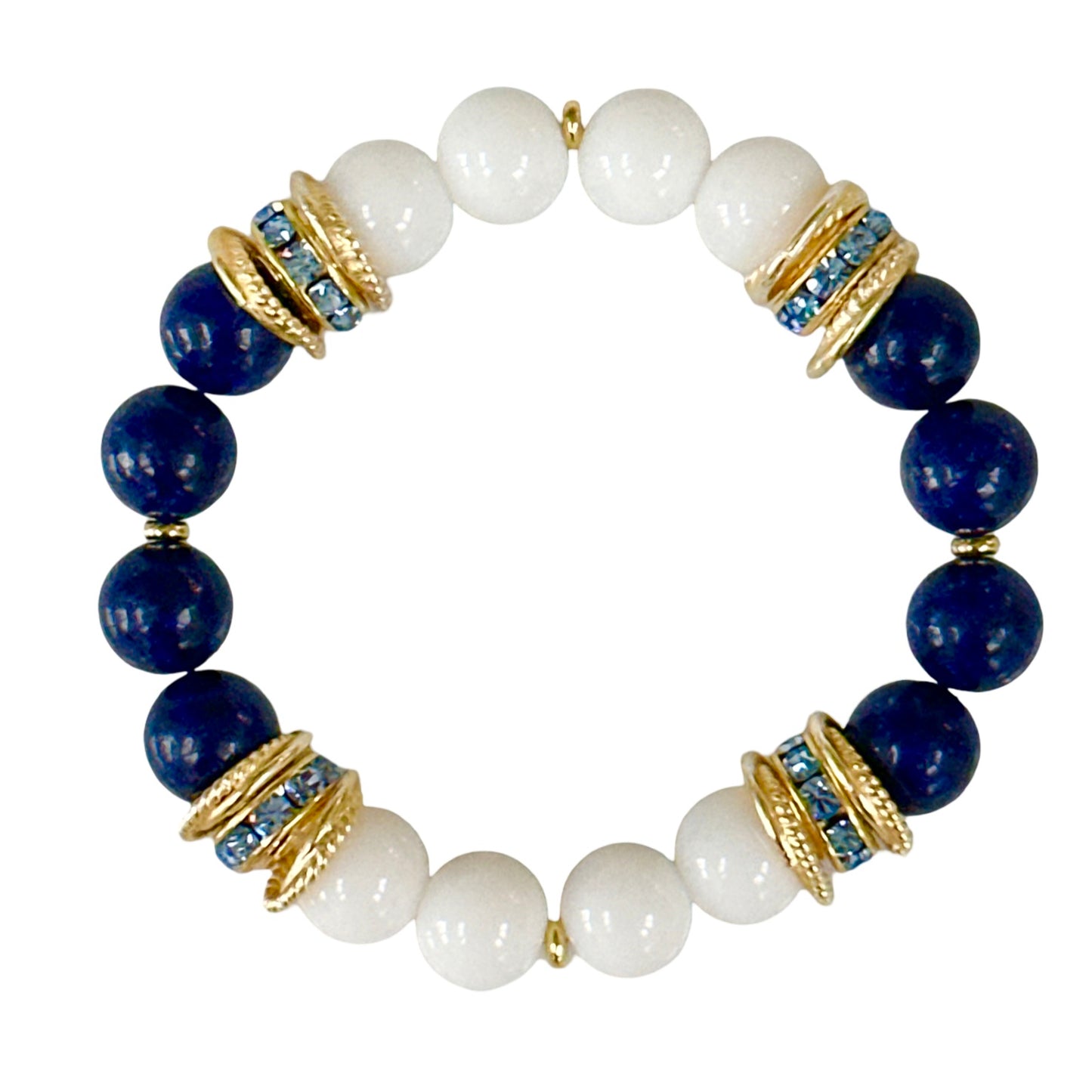 WHITE PORCELAIN AND FACETED SAPHIER AGATE GEMSTONE BANGLE WITH COBALT CRYSTAL ACCENTS