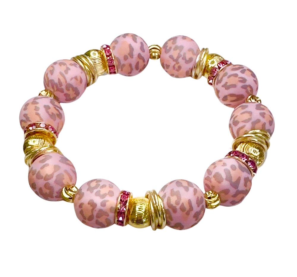 PINK AND GRAY CHEETAH ANGLE WITH GOLD AND CZ BANGLE