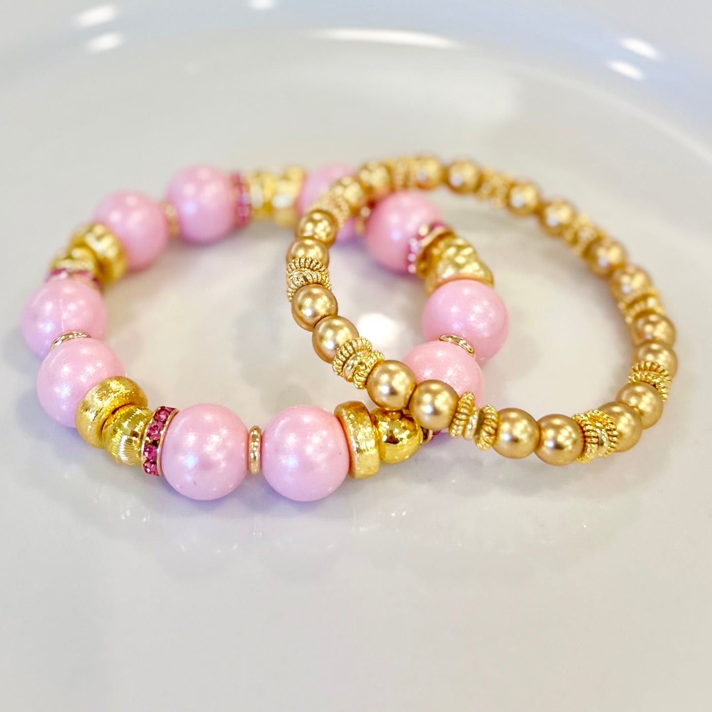 OPALIZED LIGHT PINK AND GOLD BANGLE