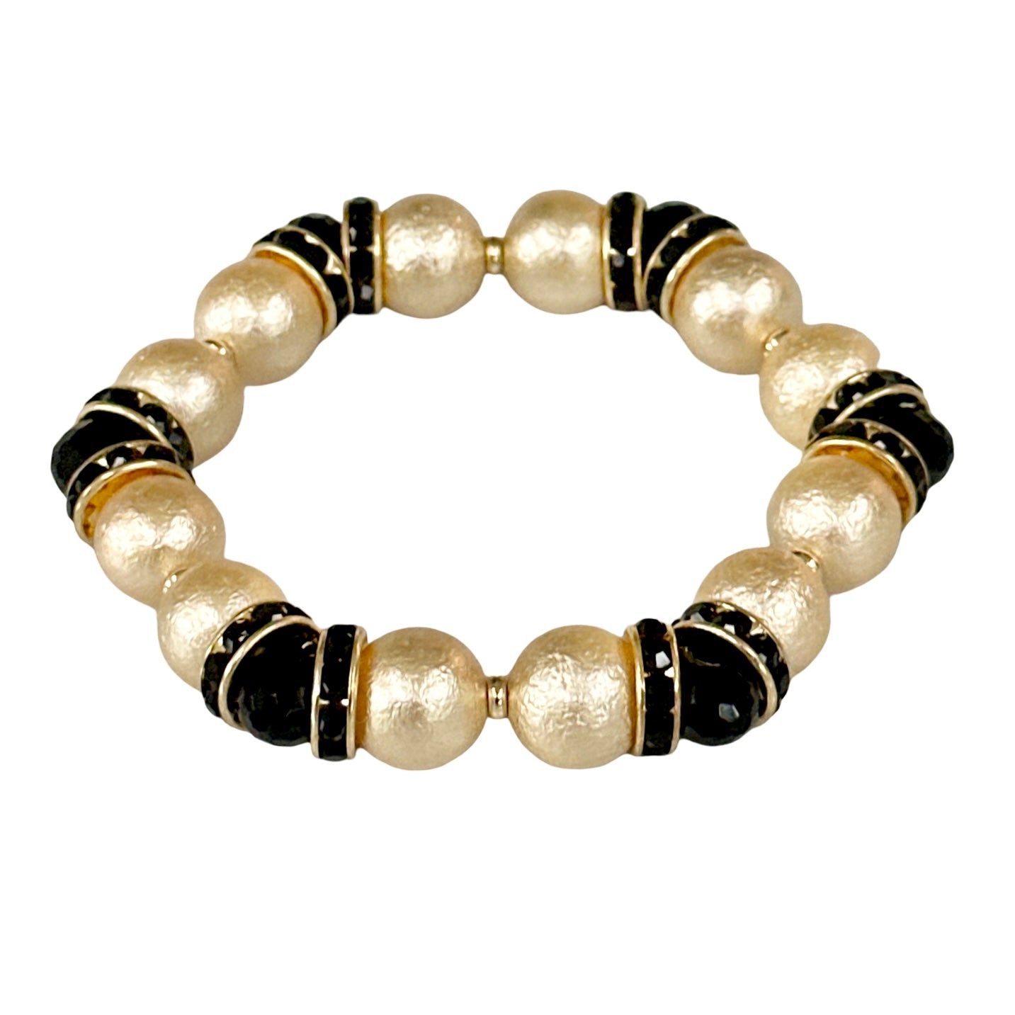 GOLD SHELL PEARL BANGLE WITH BLACK CRYSTAL ACCENTS