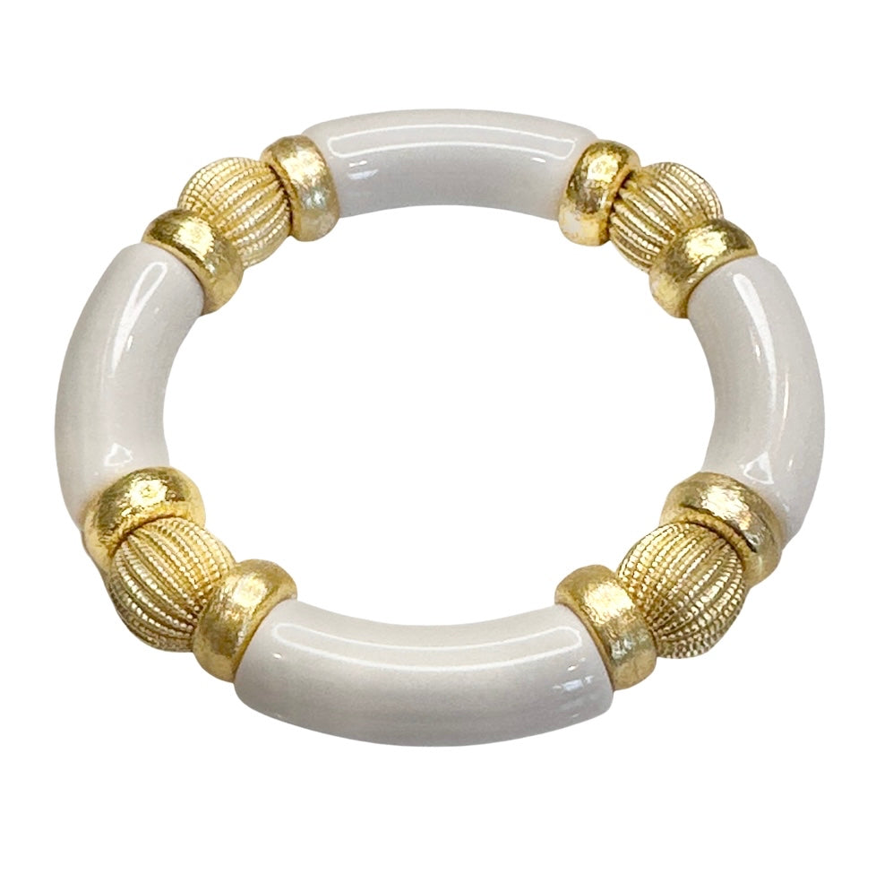 WHITE LINK BANGLE WITH GOLD ACCENTS