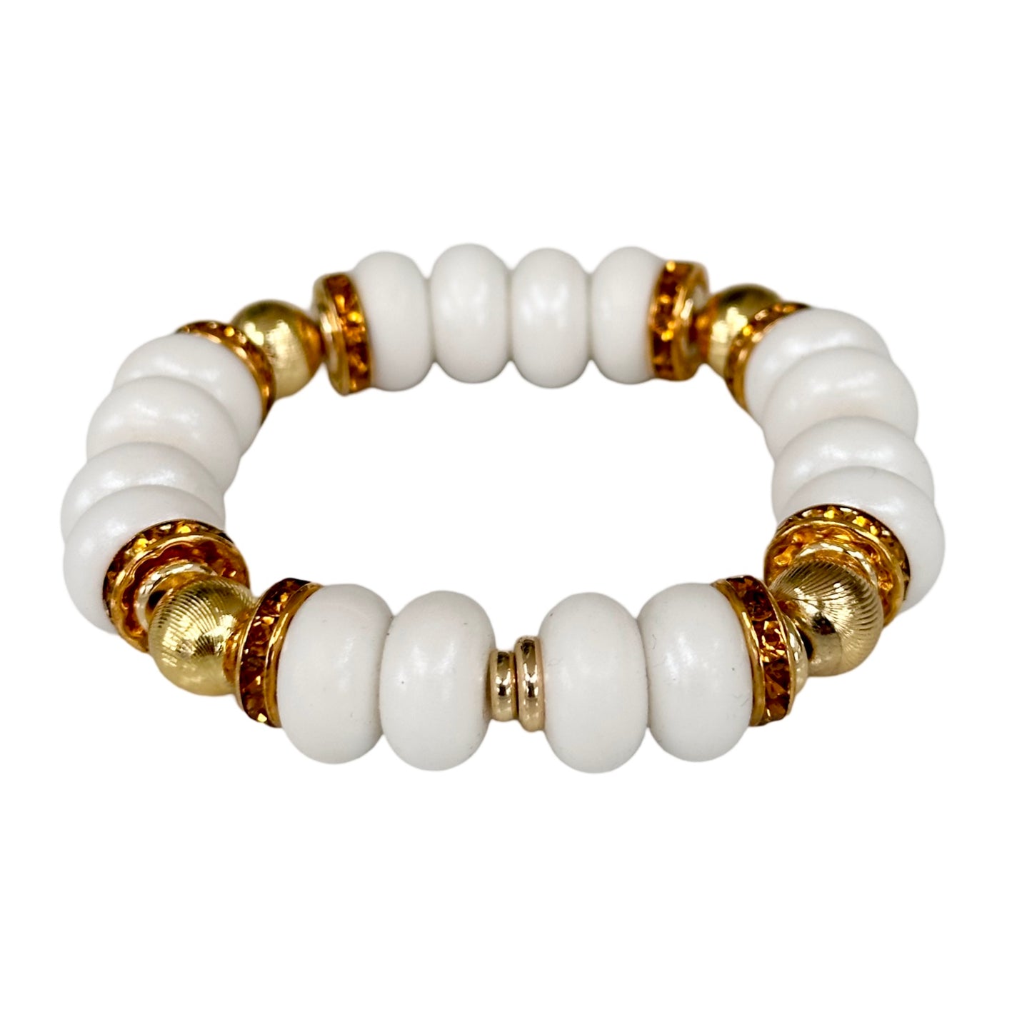 WHITE SPIRAL BANGLE WITH AMBER CZ ACCENTS