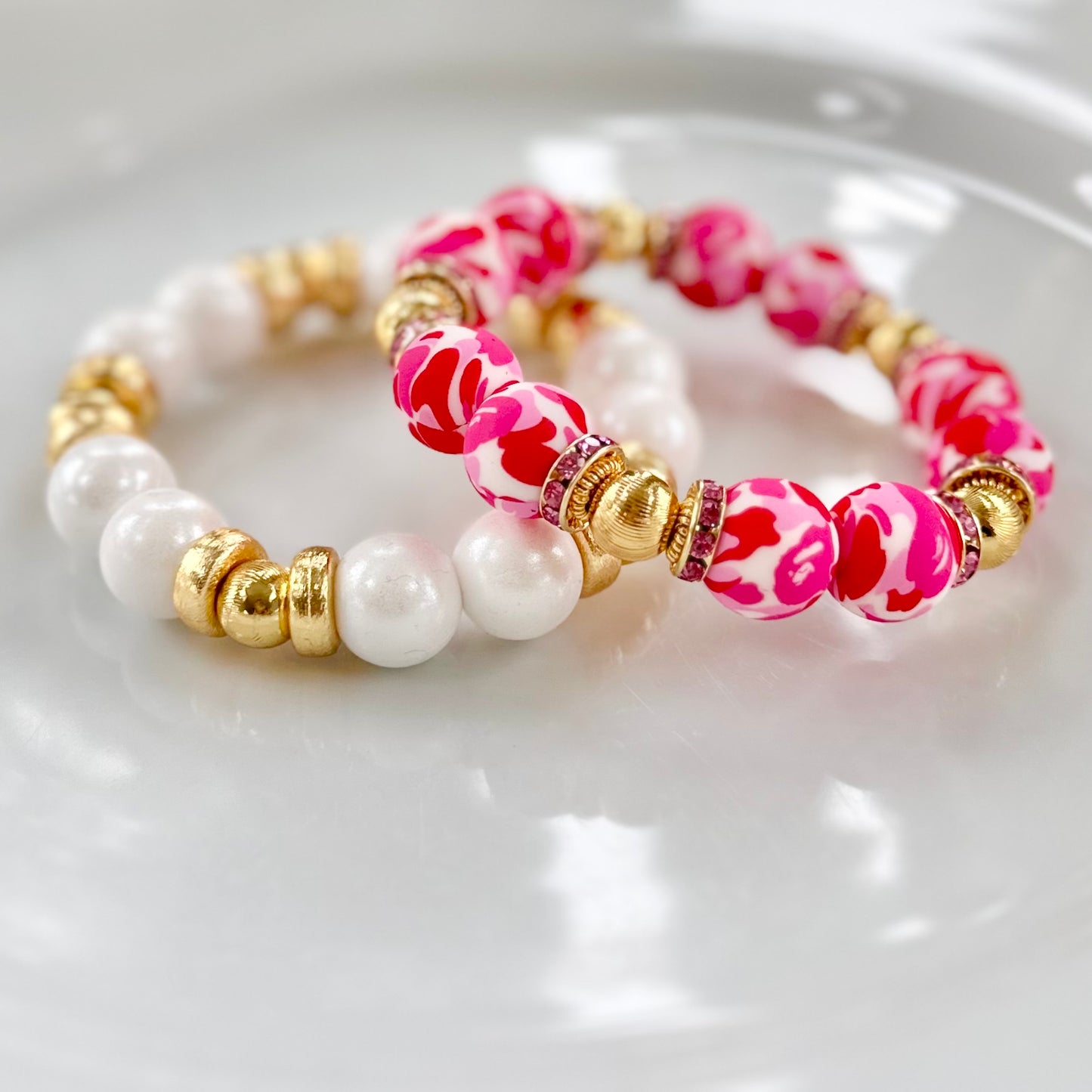 PINK CAMO BANGLE WITH GOLD AND CZ ACCENTS