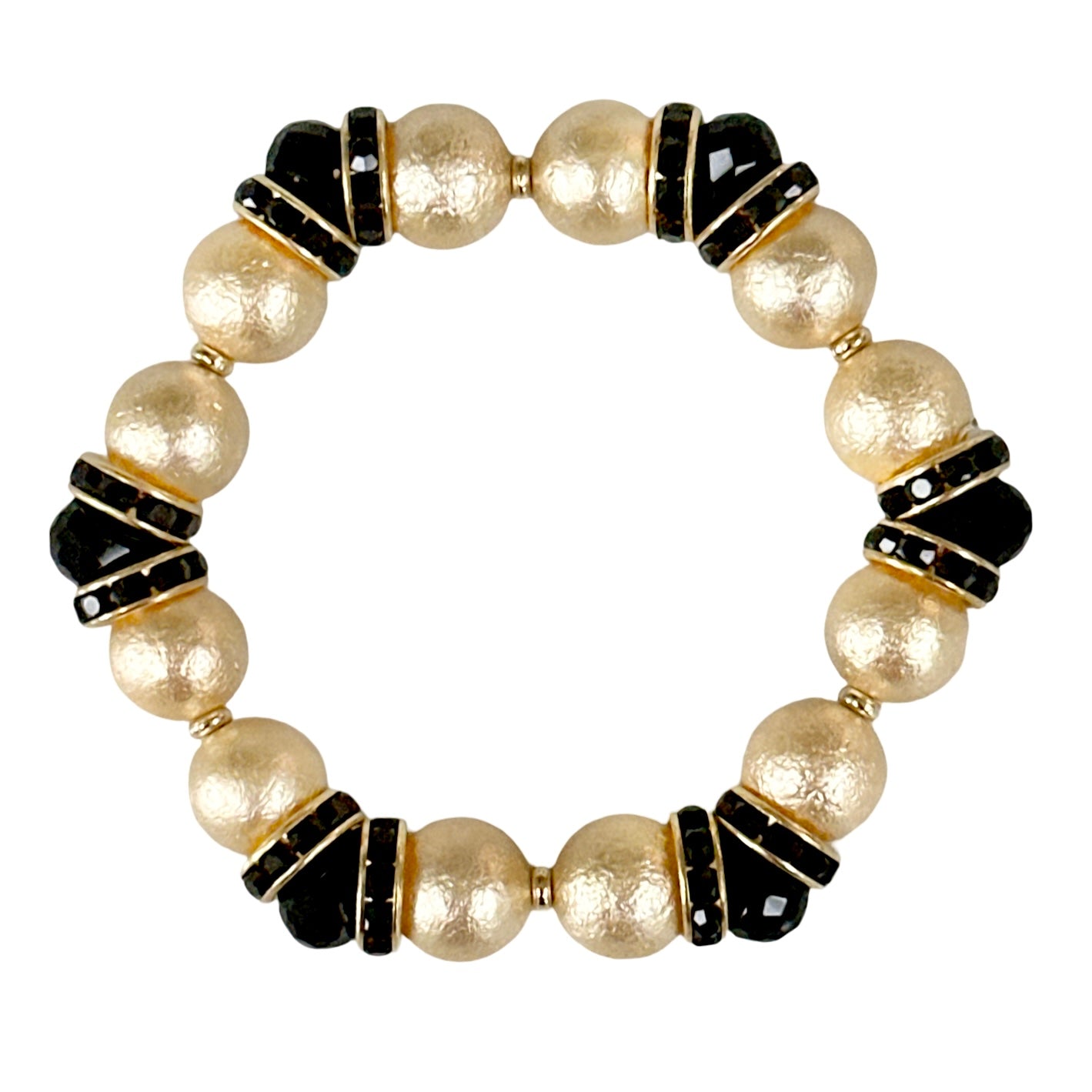 GOLD SHELL PEARL BANGLE WITH BLACK CRYSTAL ACCENTS