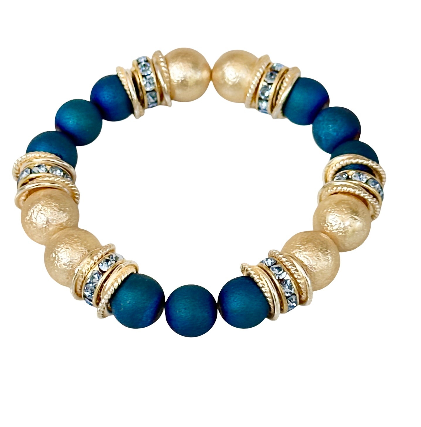 BLUE DRUZY AGATE GEMSTONE BANGLE WITH GOLD ACCENTS