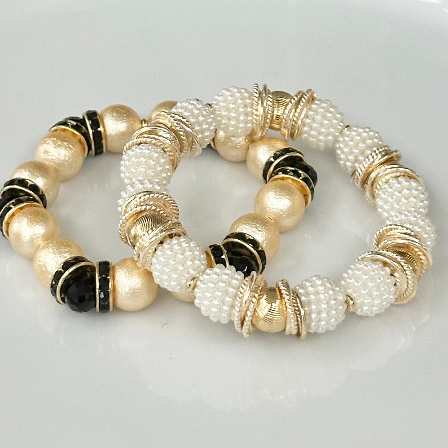 IVORY BERRY BEADING BANGLE WITH GOLD ACCENTS