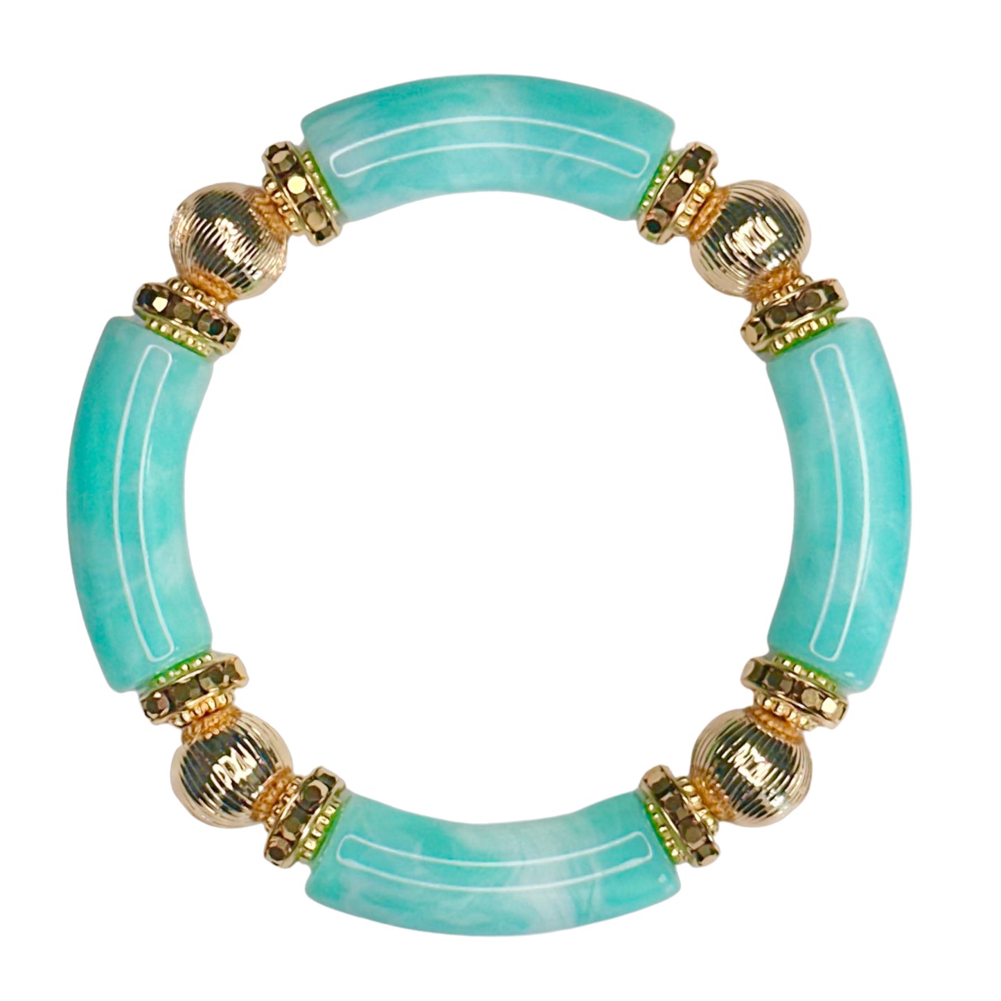 LIGHT TURQUOISE MARBLE LINK BRACELET WITH CZ ACCENTS