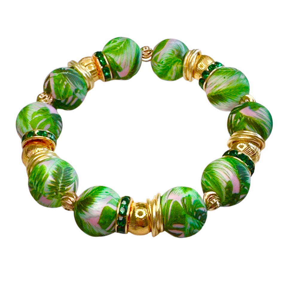 PINK AND GREEN PALM BEACH BANGLE WITH GOLD AND CZ BANGLE