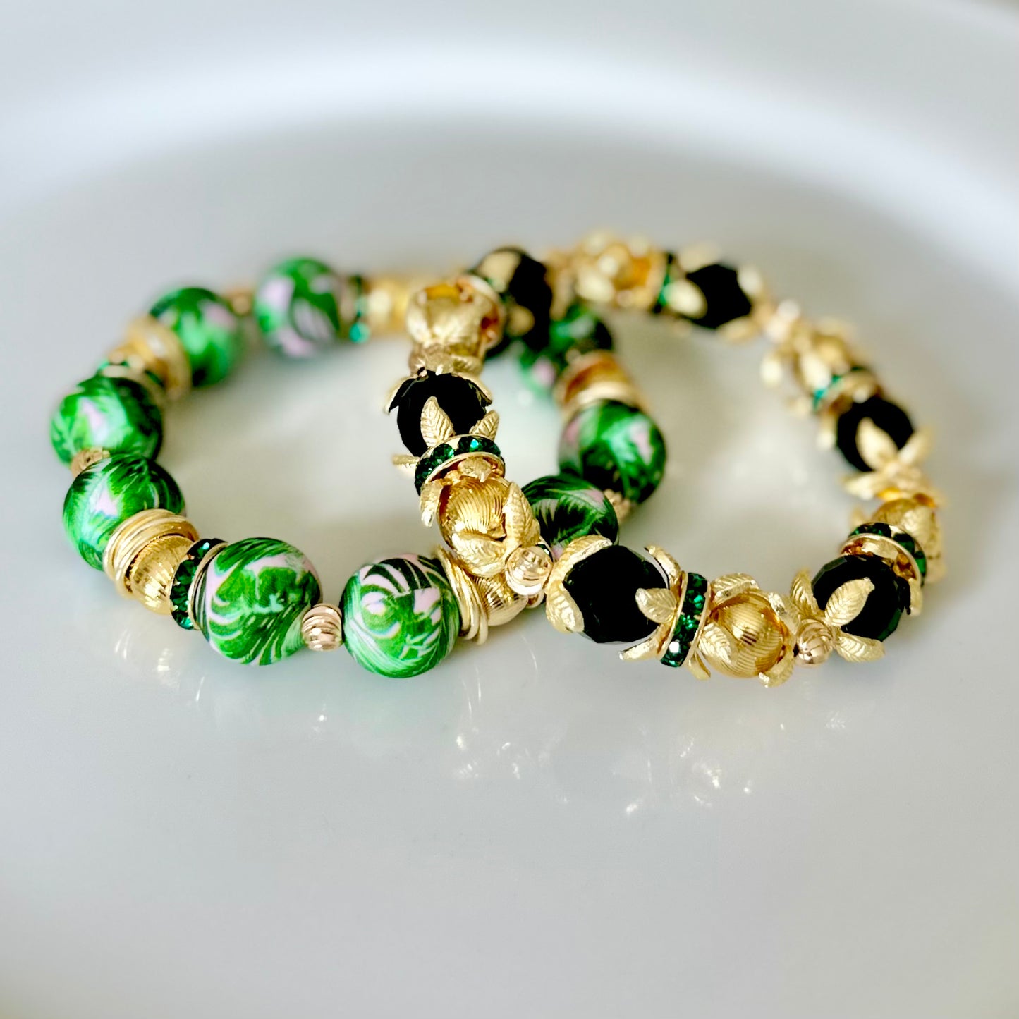 PINK AND GREEN PALM BEACH BANGLE WITH GOLD AND CZ BANGLE