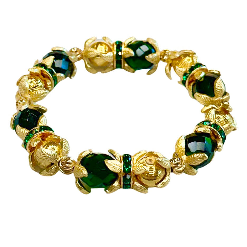 GOLD FLORAL AND EMERALD BANGLE