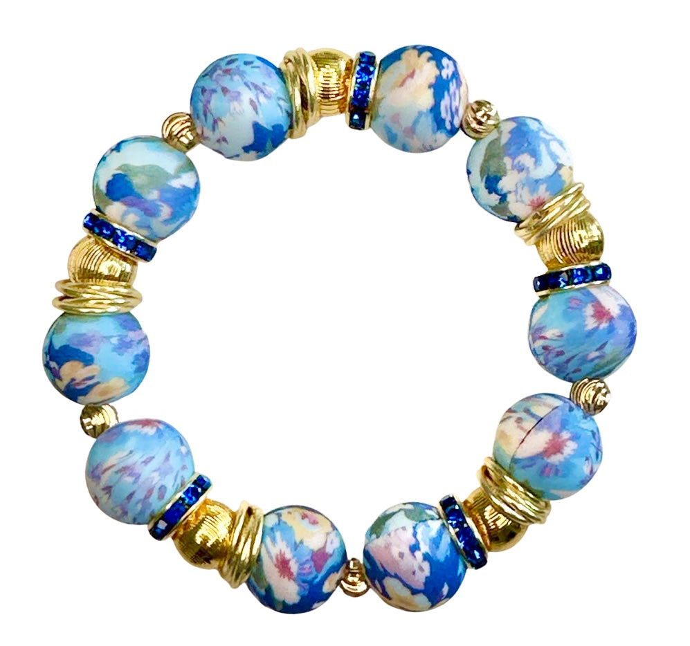 LIGHT BLUE FLORAL BANGLE WITH GOLD AND CZ BANGLE