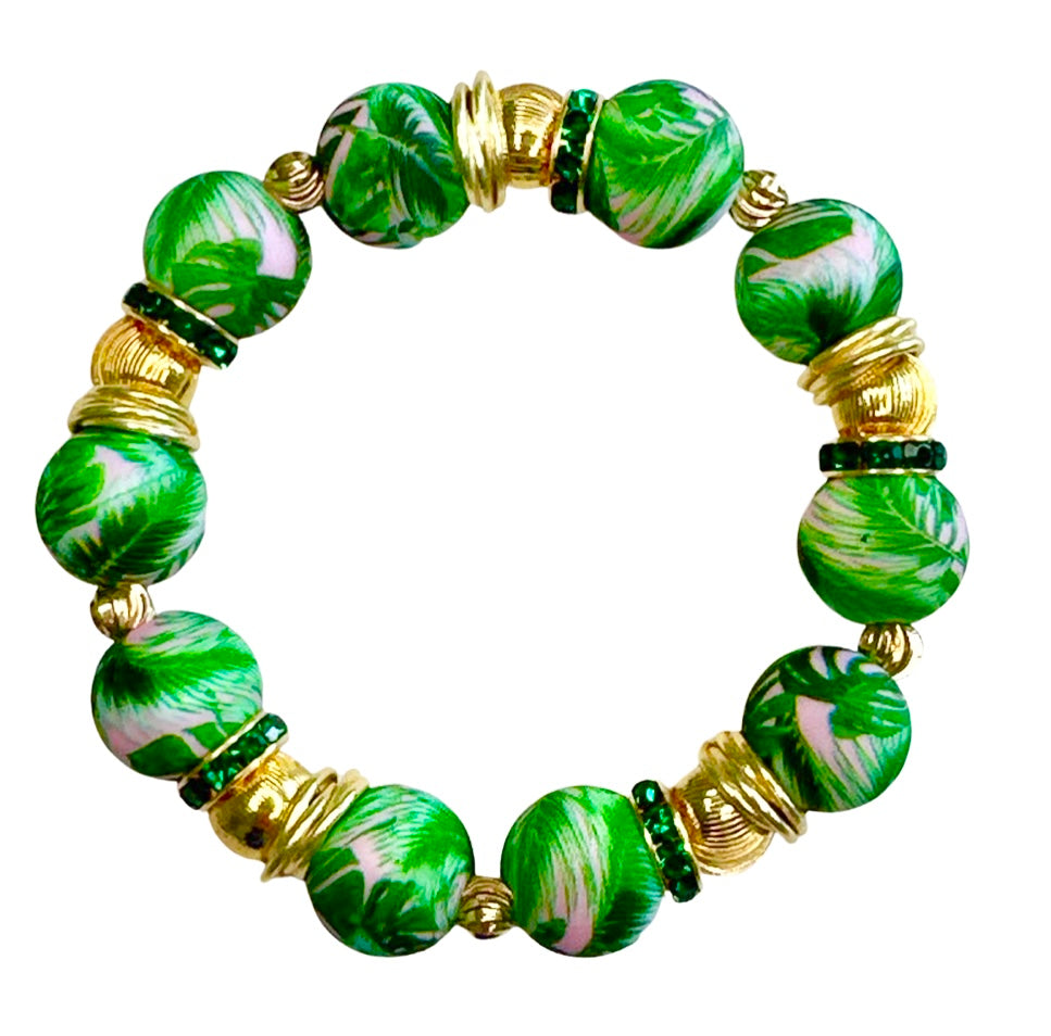 PINK AND GREEN PALM BEACH BANGLE WITH GOLD AND CZ BANGLE