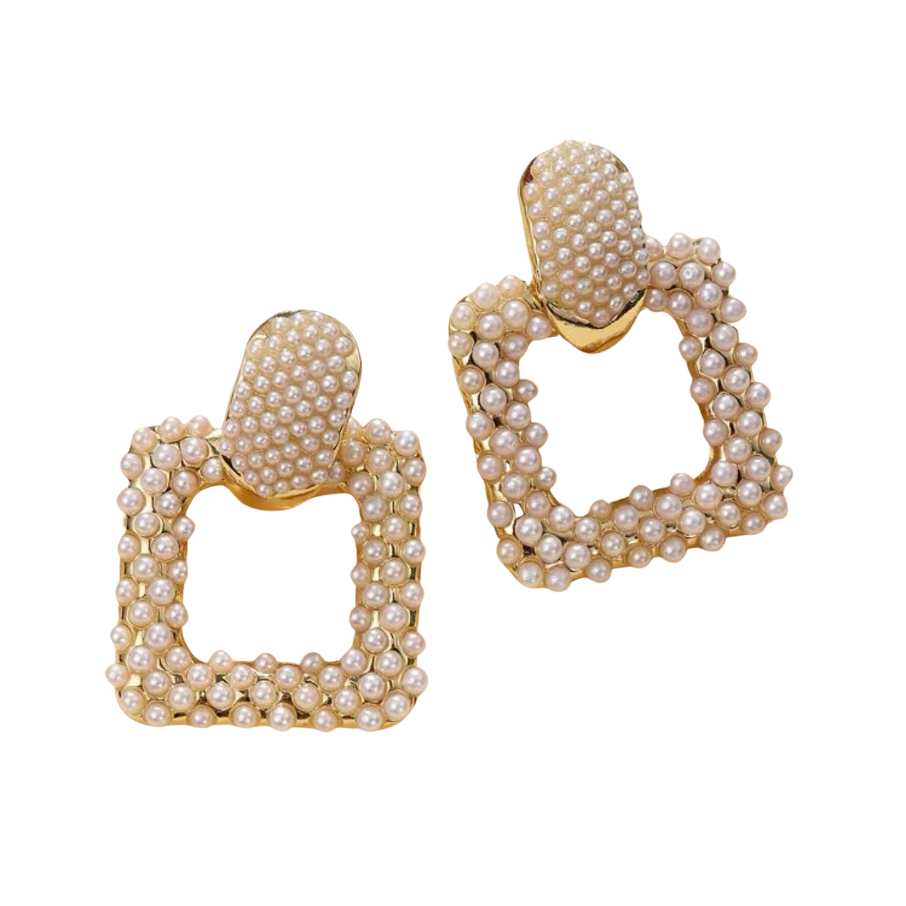 MINI PEARL AND GOLD SQUARE POST EARRING