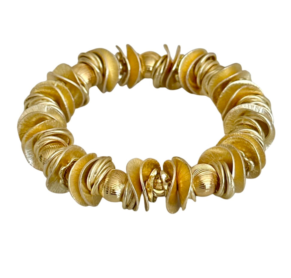GOLD WAVY DISC STATEMENT BRACELET