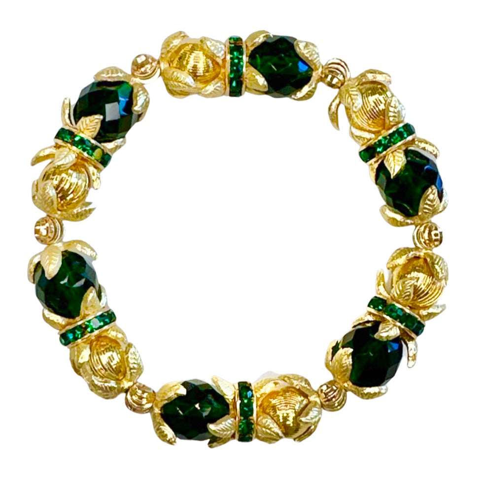 GOLD FLORAL AND EMERALD BANGLE
