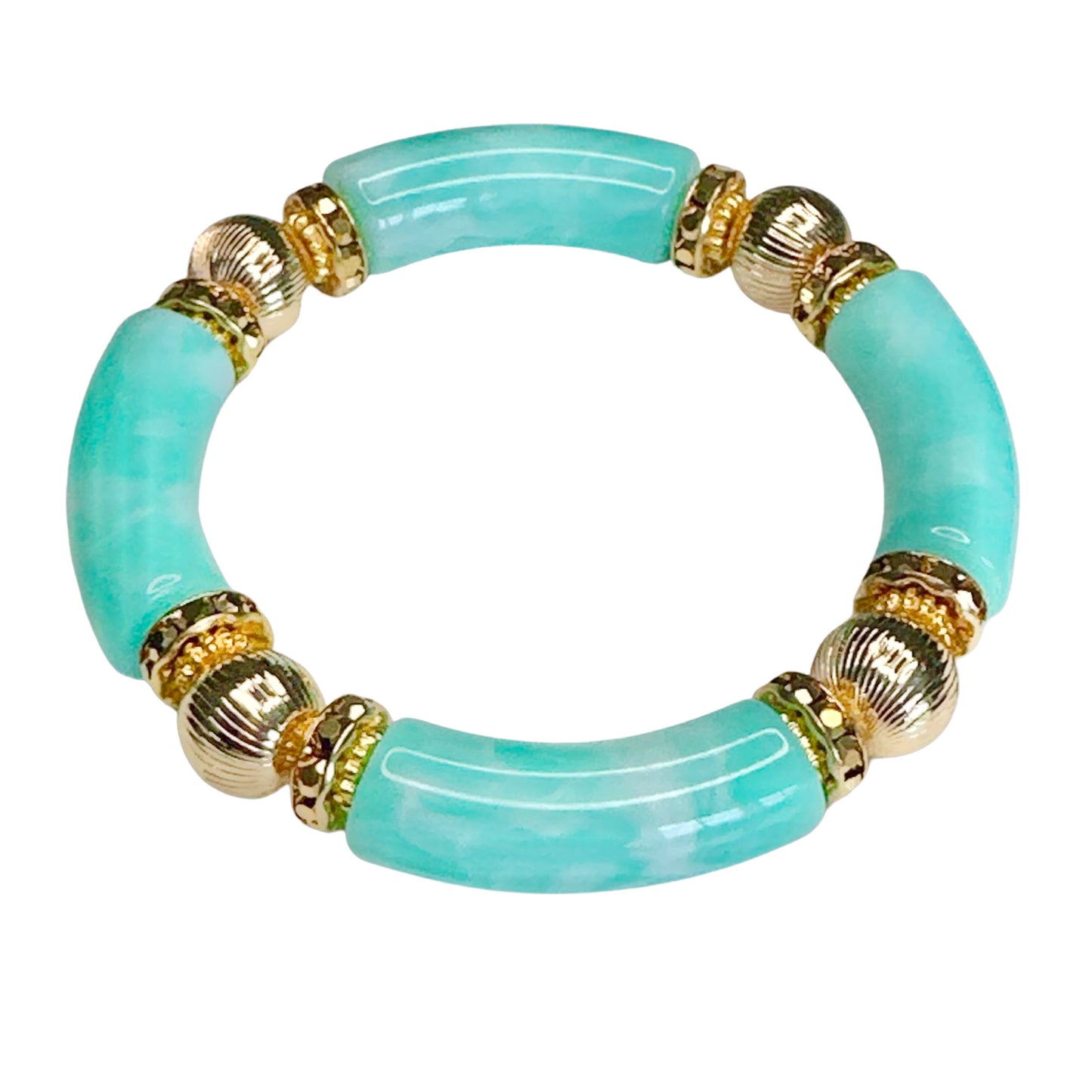 LIGHT TURQUOISE MARBLE LINK BRACELET WITH CZ ACCENTS