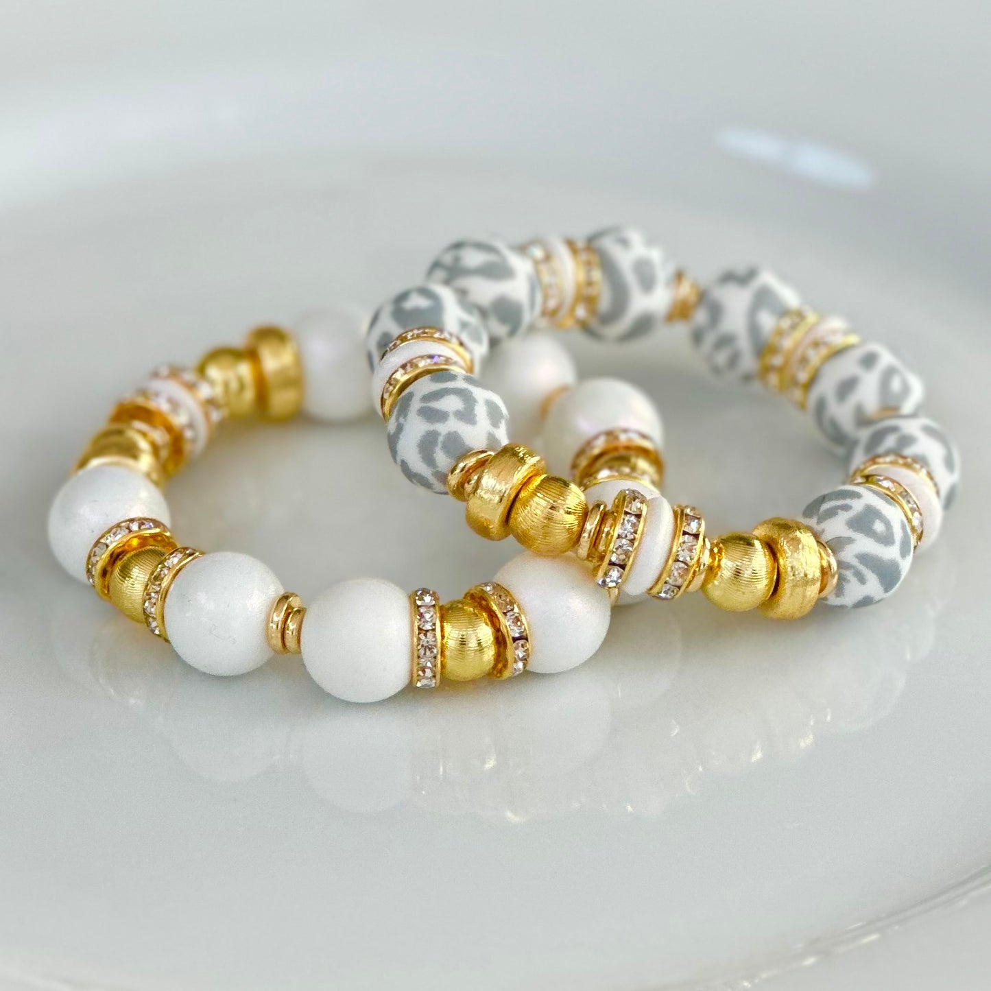 OPALIZED WHITE BANGLE WITH GOLD AND CZ ACCENTS