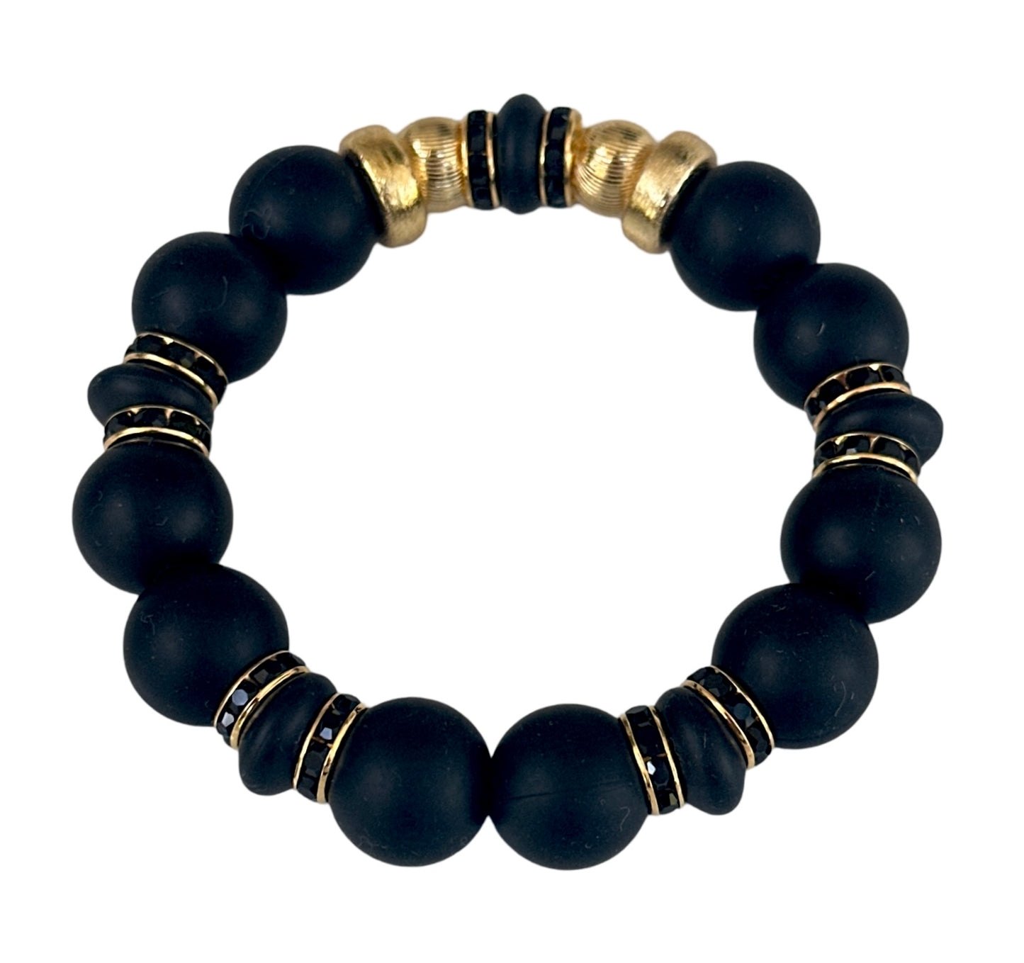 BLACK BANGLE WITH GOLD AND BLACK CZ ACCENTS