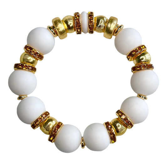 WHITE BANGLE WITH TOPAZ, GOLD AND CZ ACCENTS