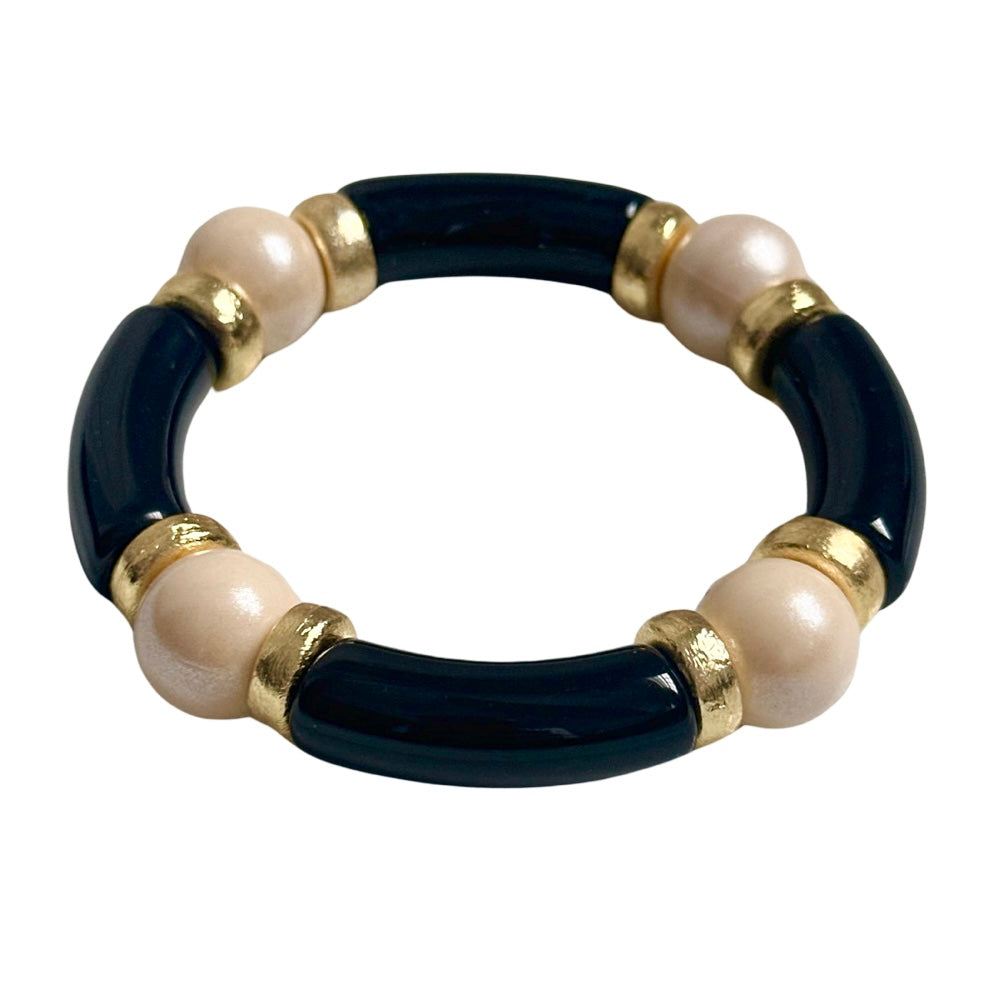 BLACK AND TAUPE LINK BRACELET WITH GOLD ACCENTS