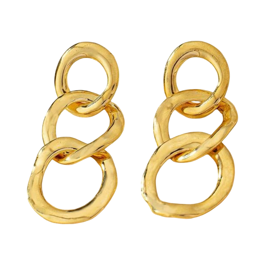 TRIPLE GOLD INTERLOCKING OPEN CIRCLE EARRING