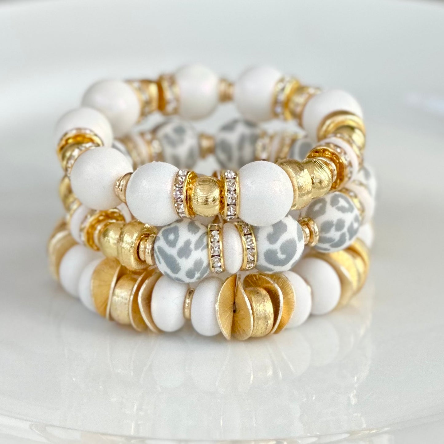 GRAY CHEETAH BANGLE WITH GOLD AND CZ ACCENTS
