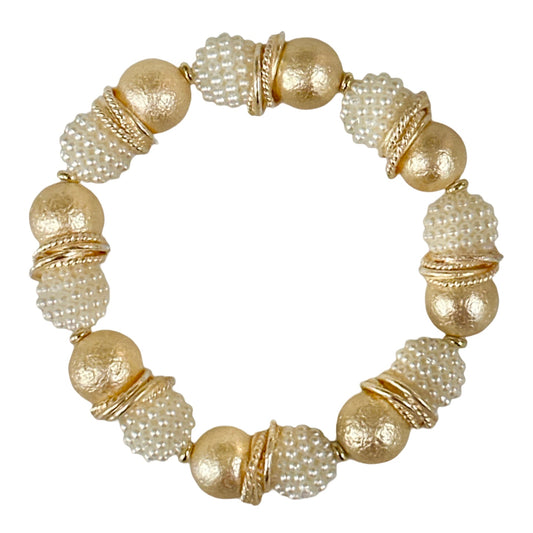 GOLD SHELL PEARL AND IVORY BERRY BEADING BANGLE WITH GOLD ACCENTS