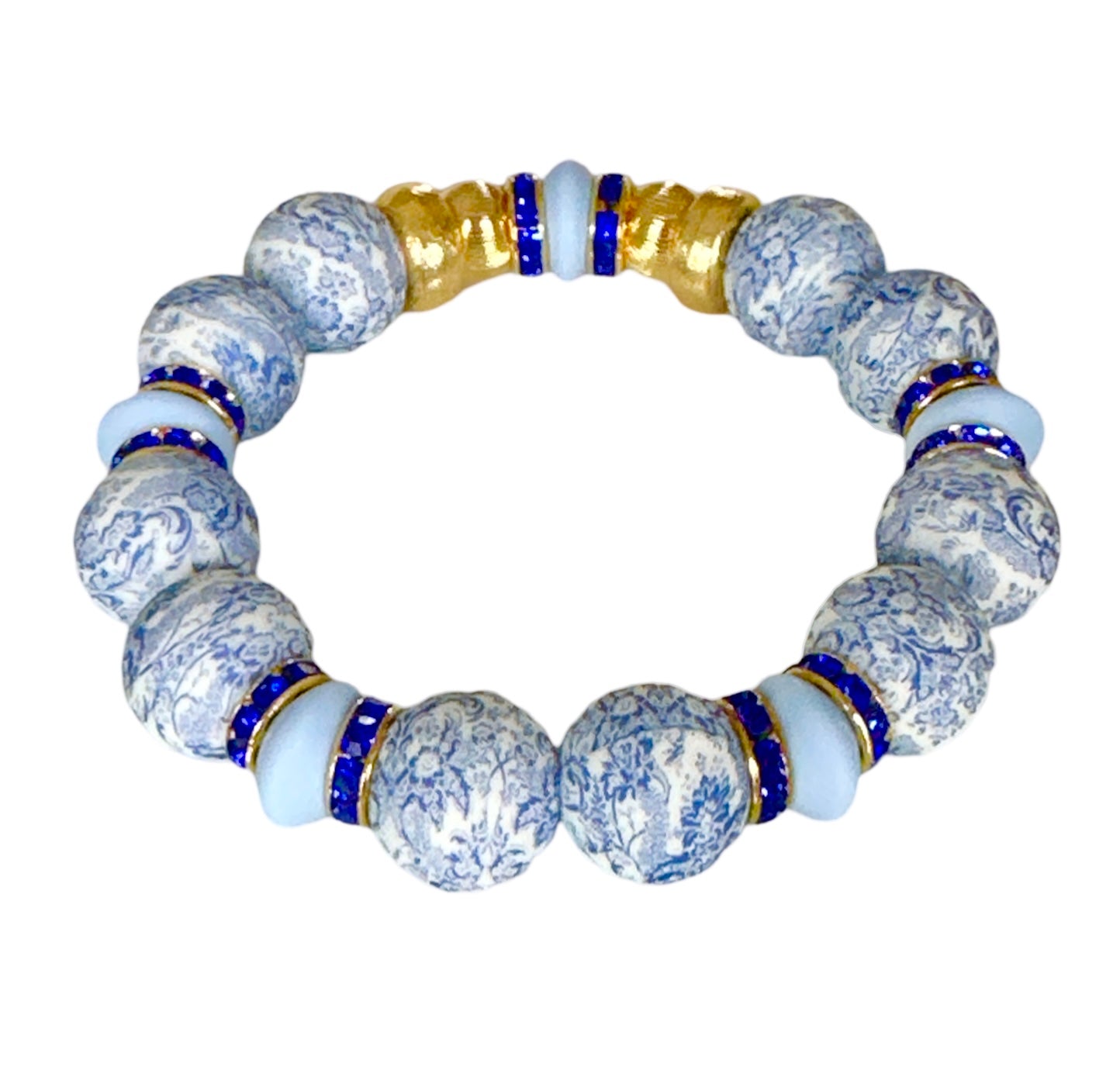 BLUE ANTIQUE BANGLE WITH GOLD AND CZ AND BLUE ACCENTS