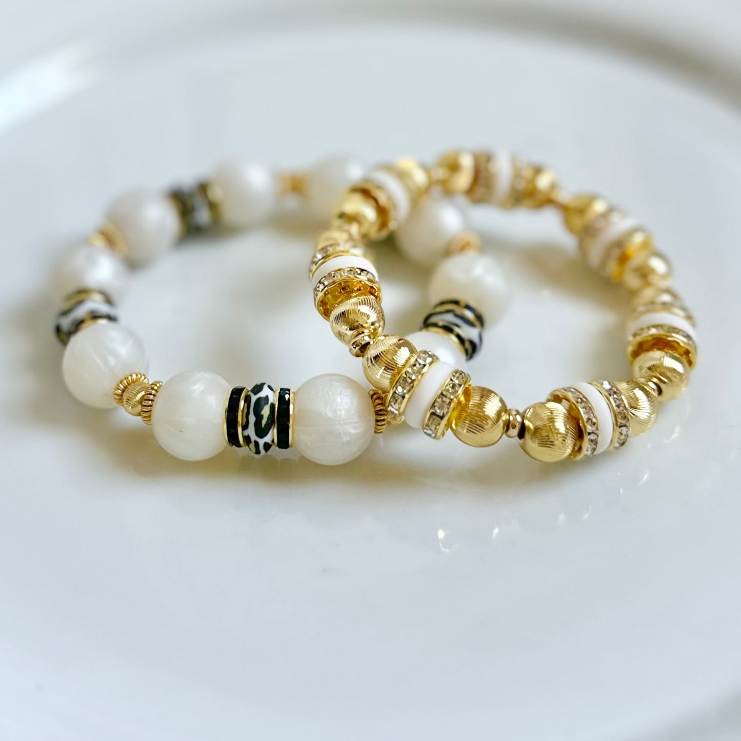 PEARLIZED IVORY WITH CHEETAH AND CZ ACCENTS