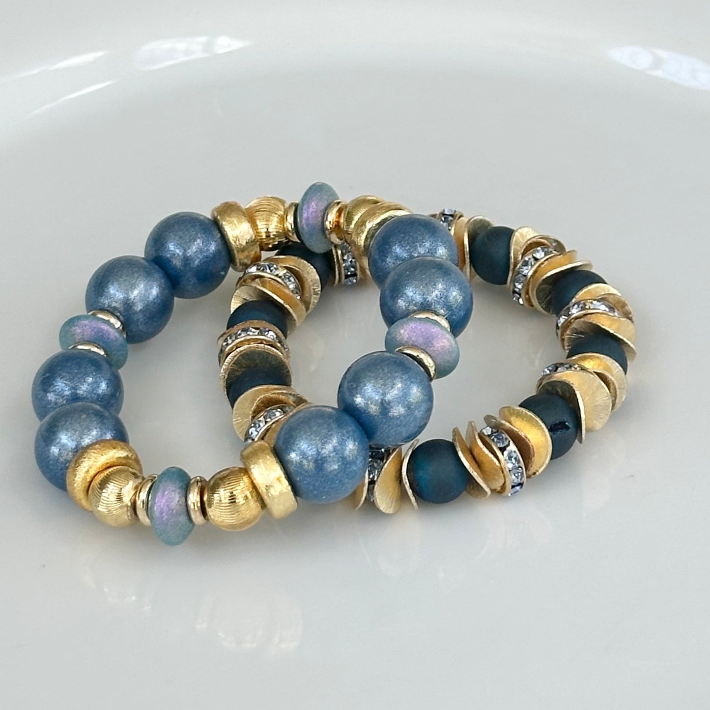 OPALIZED DENIM BLUE BANGLE WITH BLUE AND GOLD ACCENTS