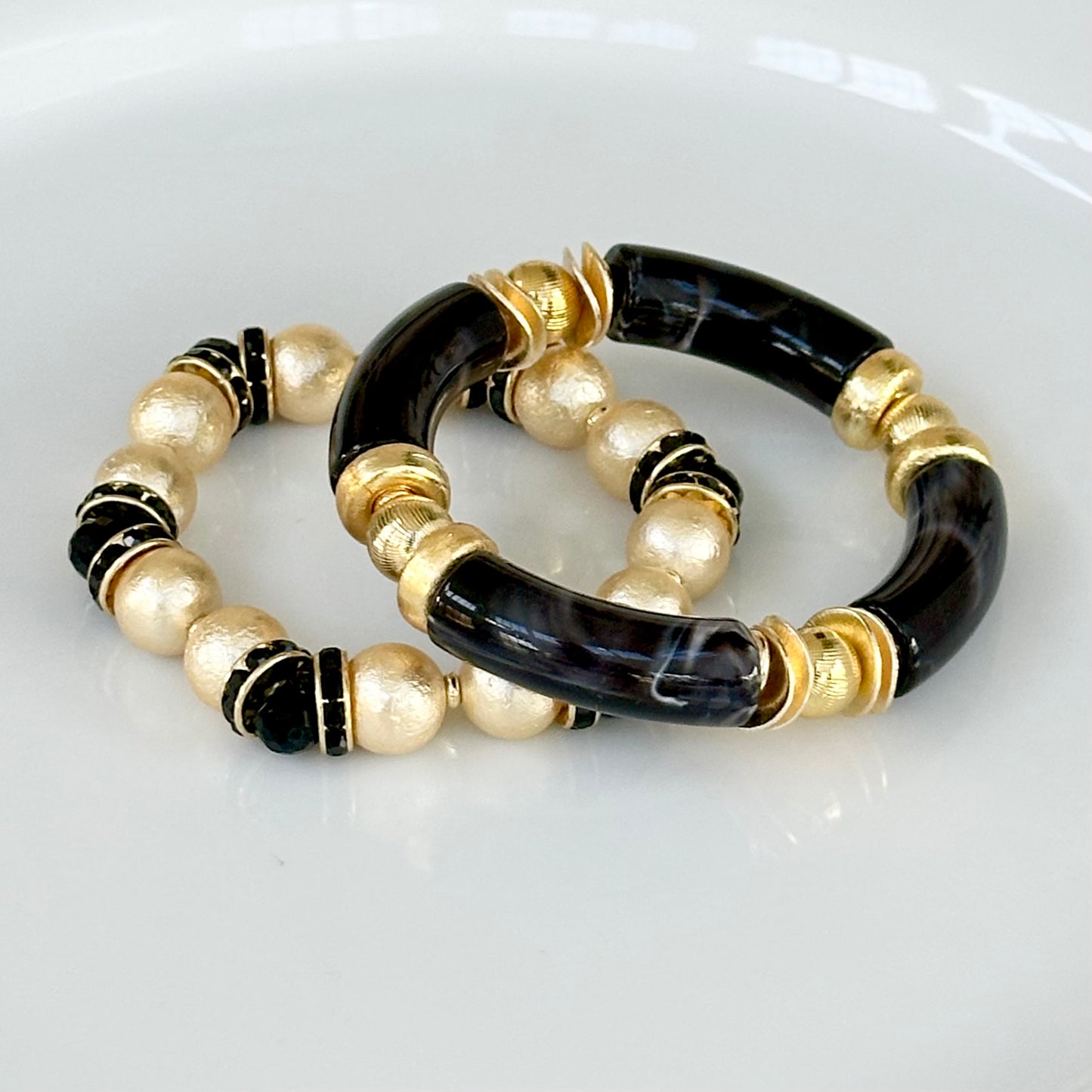 MARBLED BLACK AND GOLD LINK BRACELET