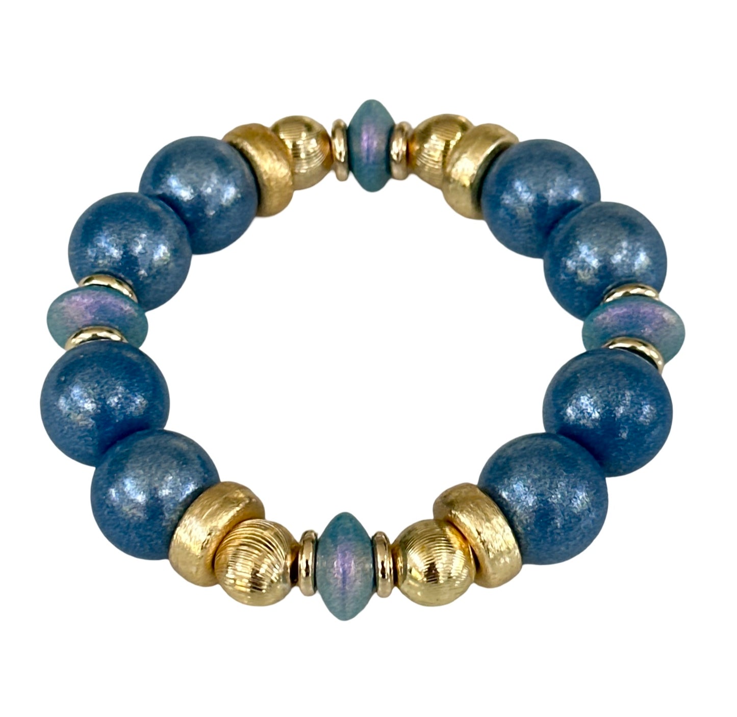 OPALIZED DENIM BLUE BANGLE WITH BLUE AND GOLD ACCENTS