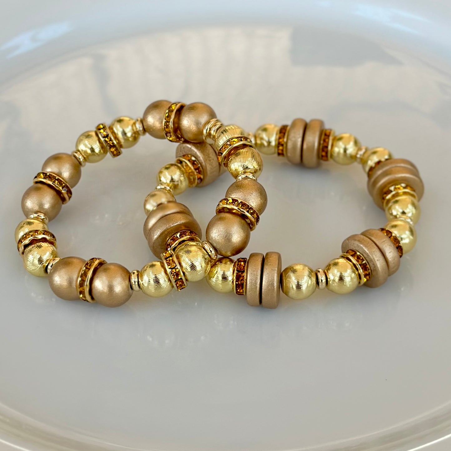 BRUSHED DARK GOLD WOOD AND SHINY GOLD MINI BANGLE