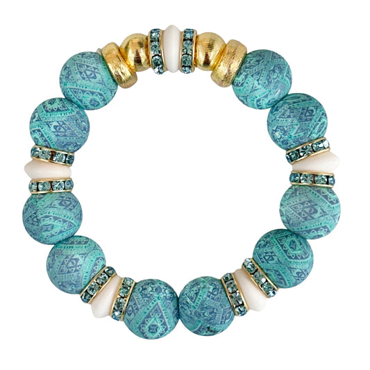 BLUE AND TURQUOISE PAISLEY BANGLE WITH BLUE CZ ACCENTS