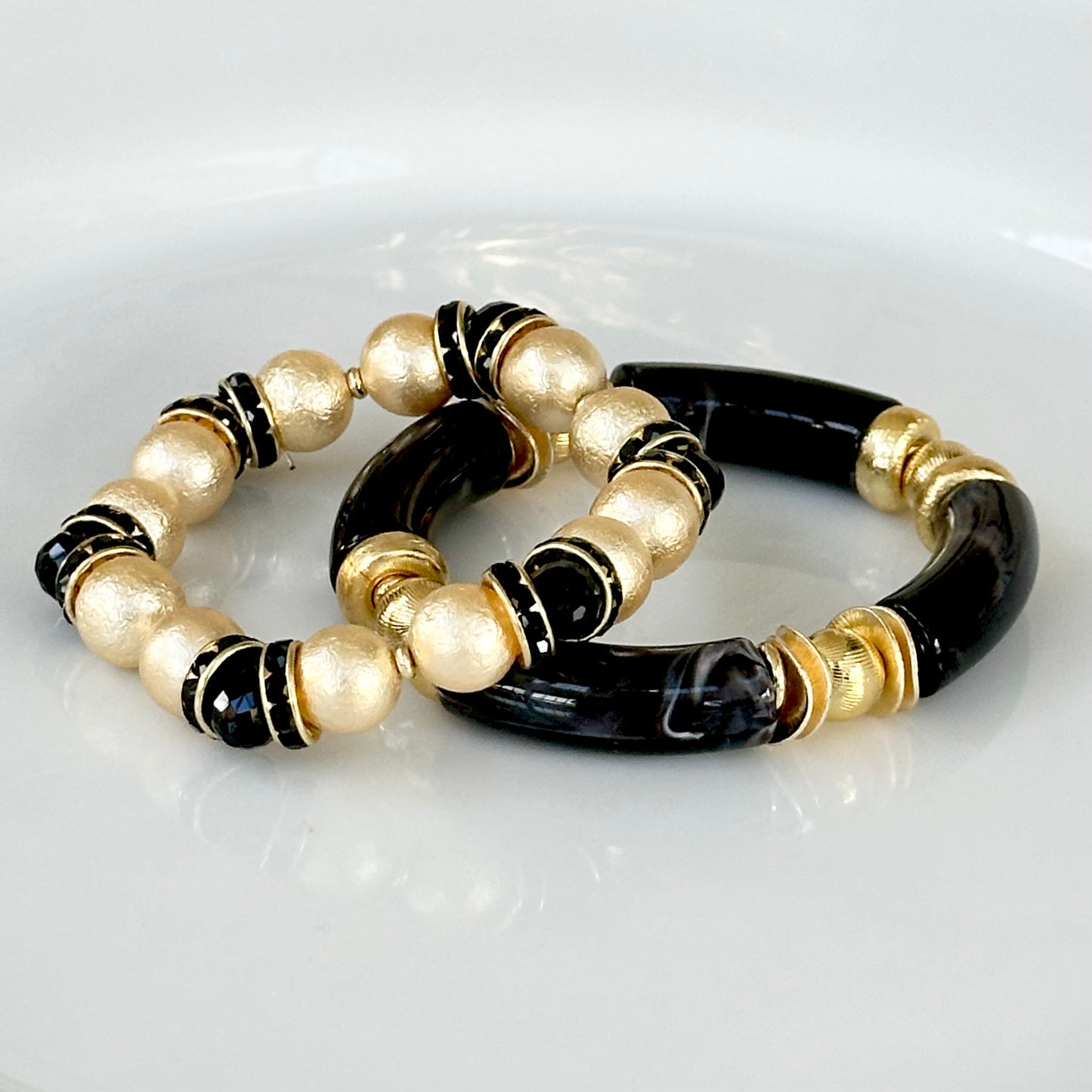 MARBLED BLACK AND GOLD LINK BRACELET