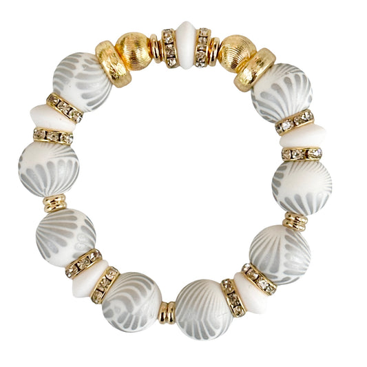 GRAY AND WHITE SEASHELL BANGLE WITH CZ ACCENTS