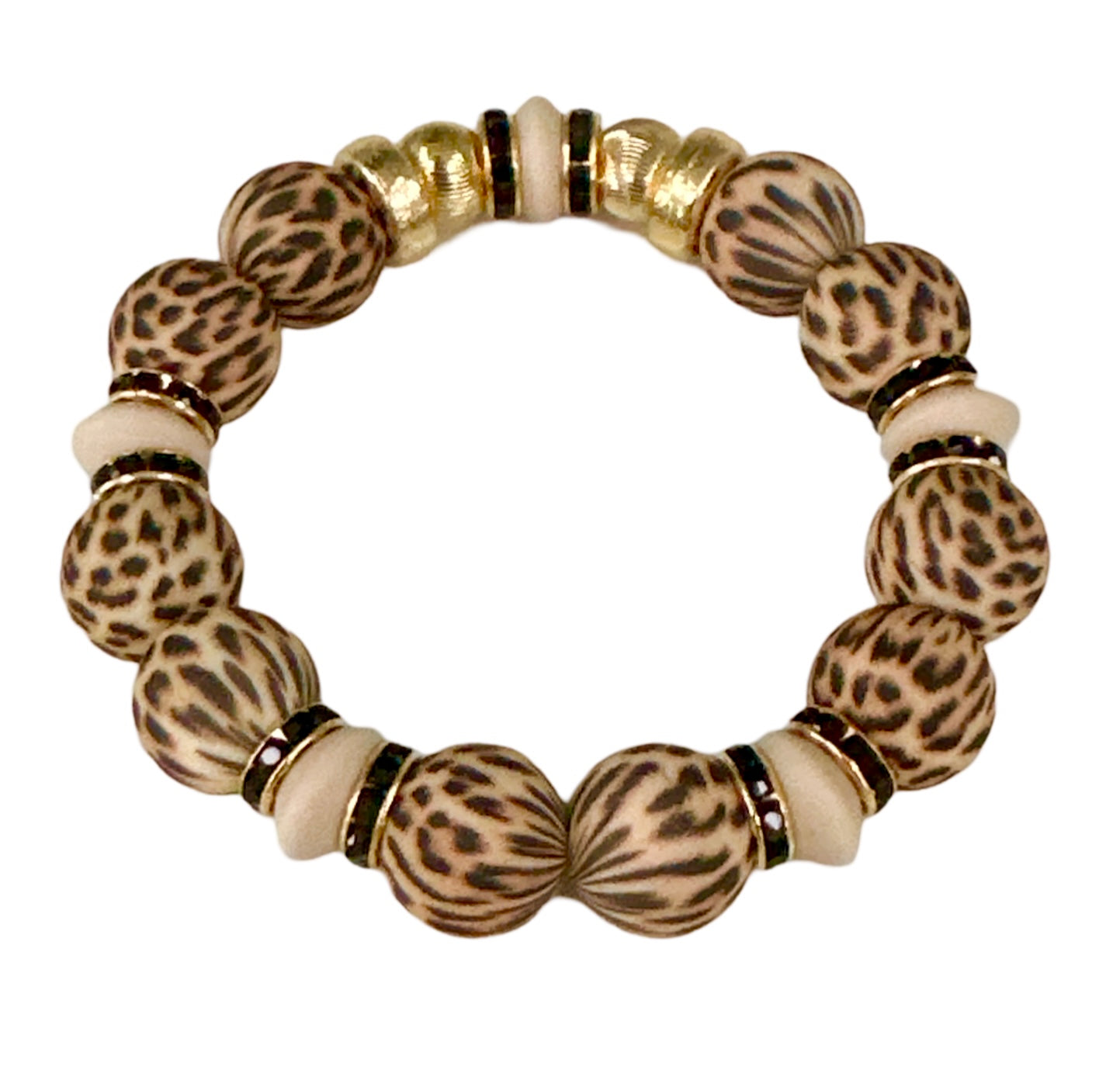 TAUPE AND BLACK LEOPARD BANGLE AND CZ ACCENTS