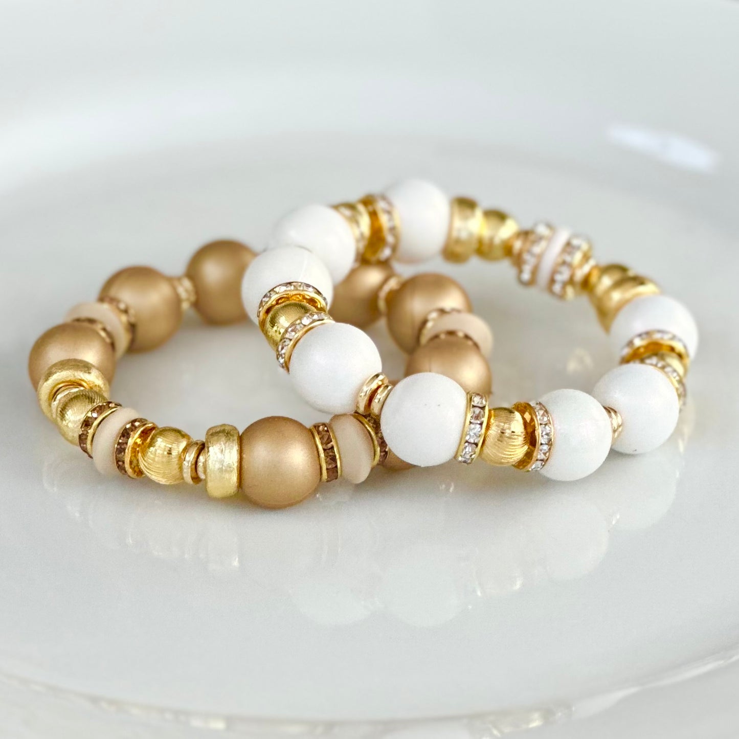 OPALIZED WHITE BANGLE WITH GOLD AND CZ ACCENTS