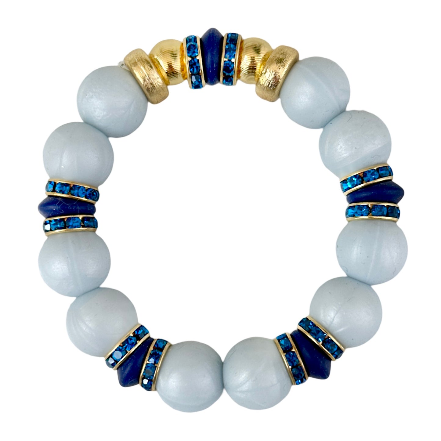 LIGHT BLUE BANGLE WITH GOLD, NAVY BLUE AND CZ ACCENTS