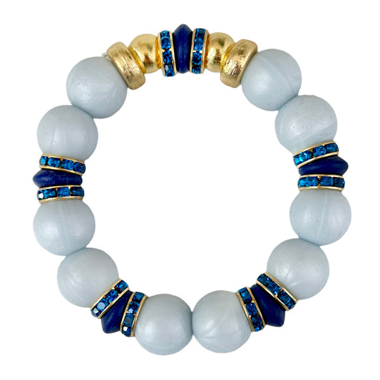 LIGHT BLUE BANGLE WITH GOLD, NAVY BLUE AND CZ ACCENTS