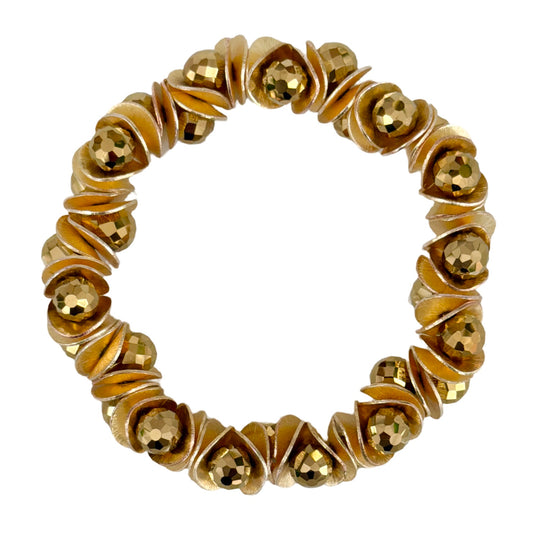 GOLD WAVY DISC AND GOLD FACETED BRIOLETTE BANGLE