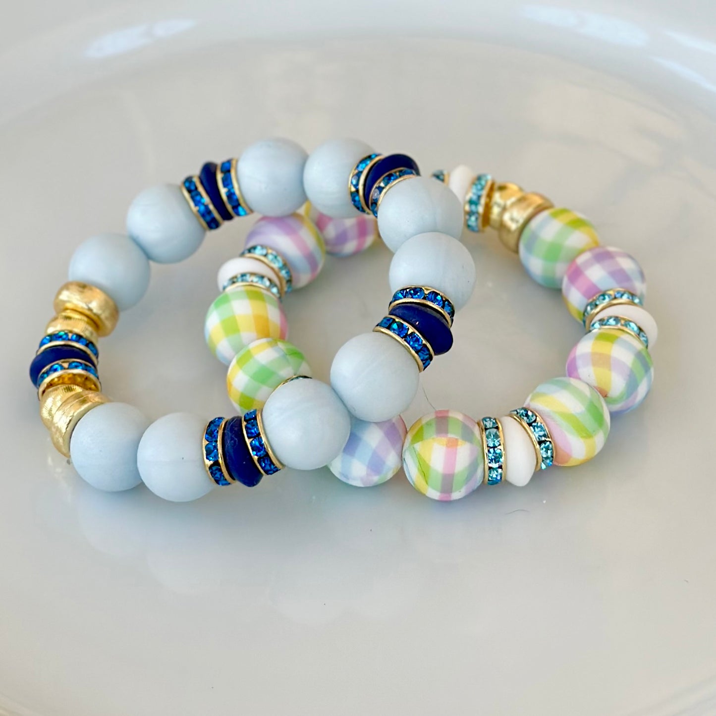 LIGHT BLUE BANGLE WITH GOLD, NAVY BLUE AND CZ ACCENTS