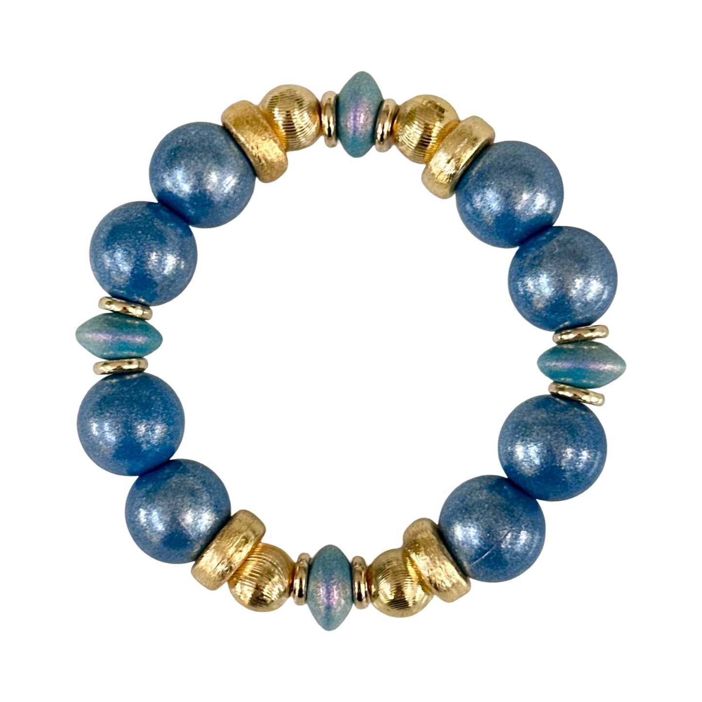 OPALIZED DENIM BLUE BANGLE WITH BLUE AND GOLD ACCENTS