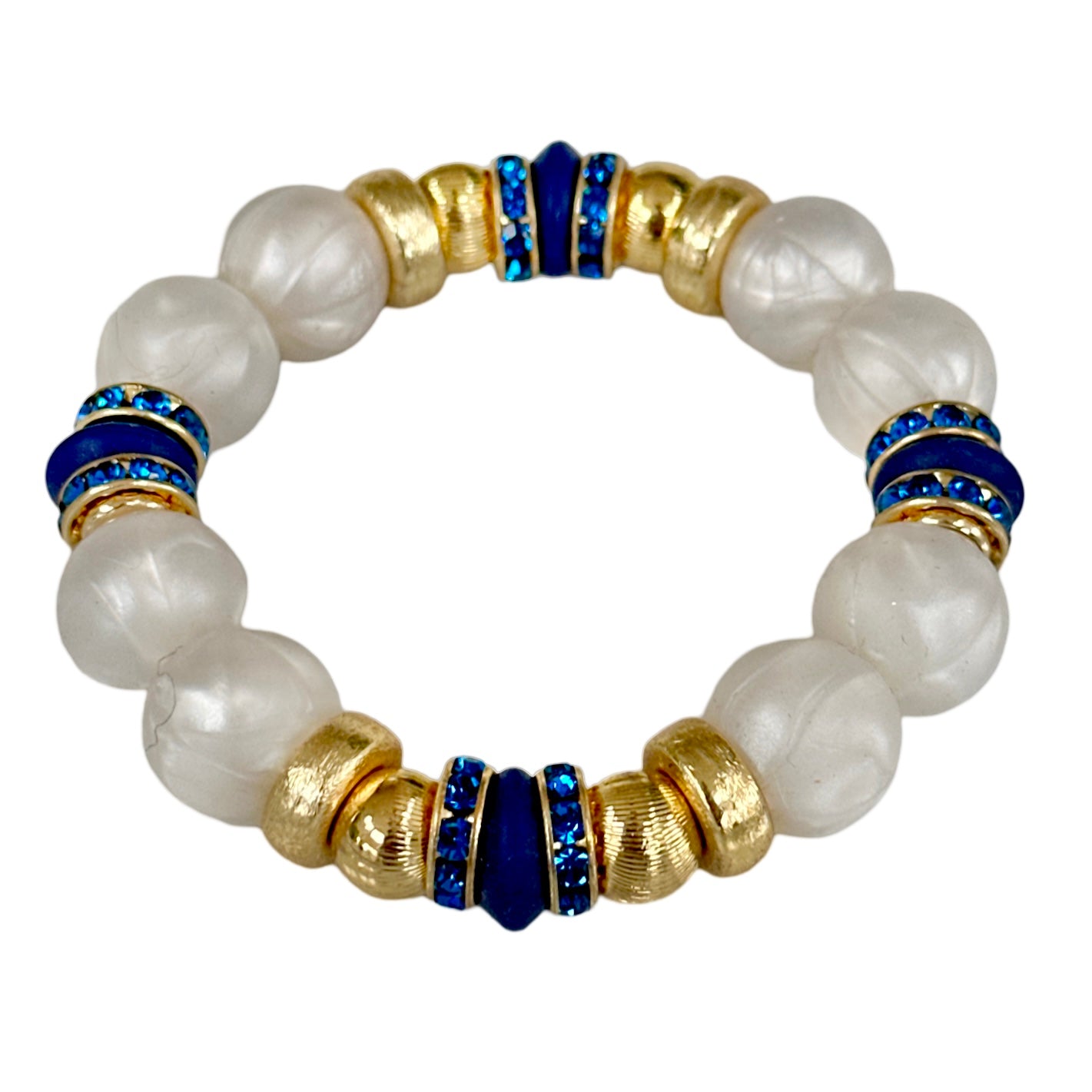 PEARLIZED IVORY BANGLE WITH DARK BLUE AND CZ ACCENTS