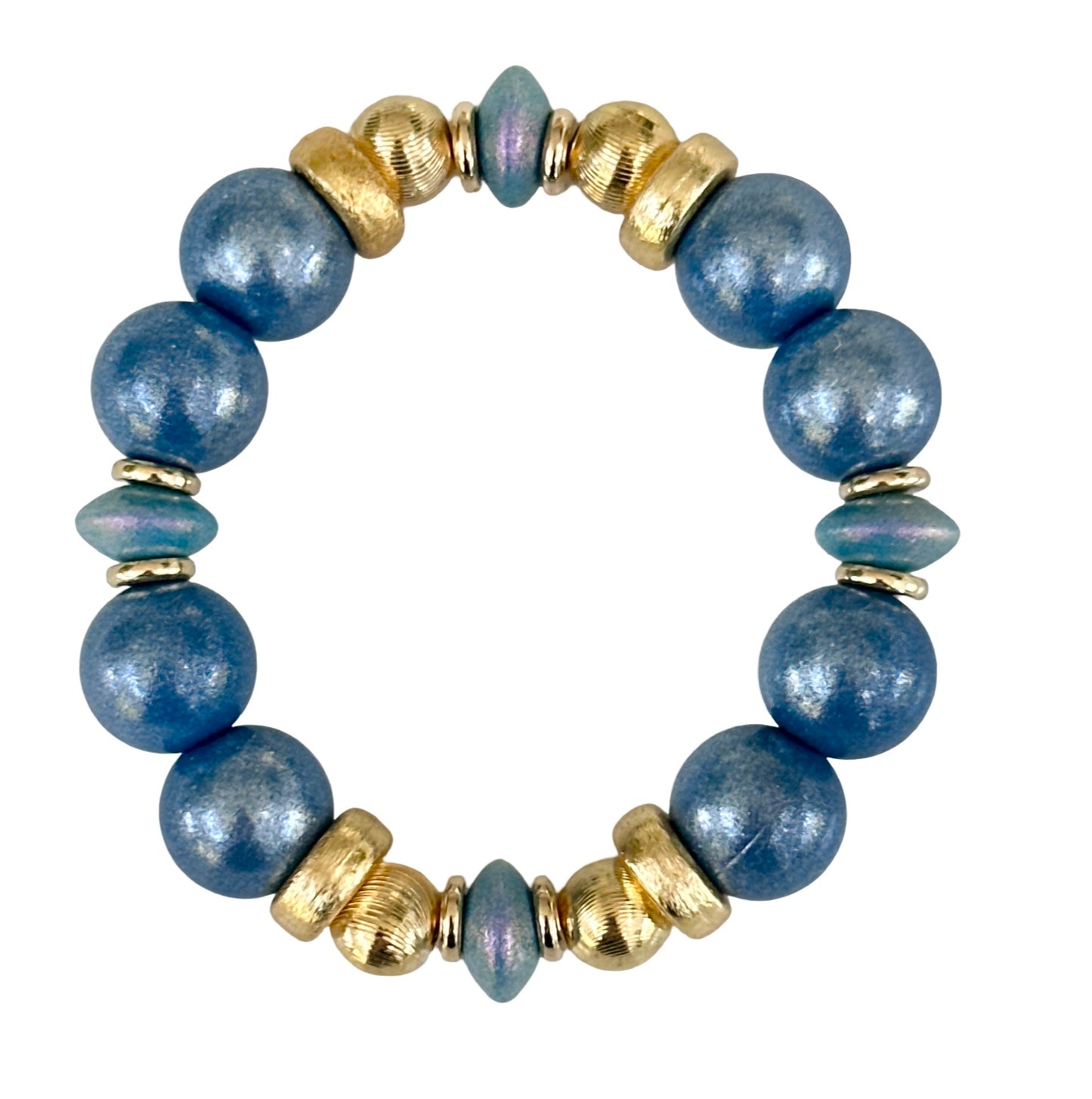 OPALIZED DENIM BLUE BANGLE WITH BLUE AND GOLD ACCENTS