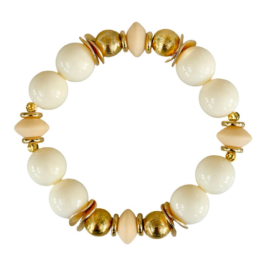 IVORY AND GOLD WAVY DISC BANGLE WITH IVORY AND GOLD ACCENTS