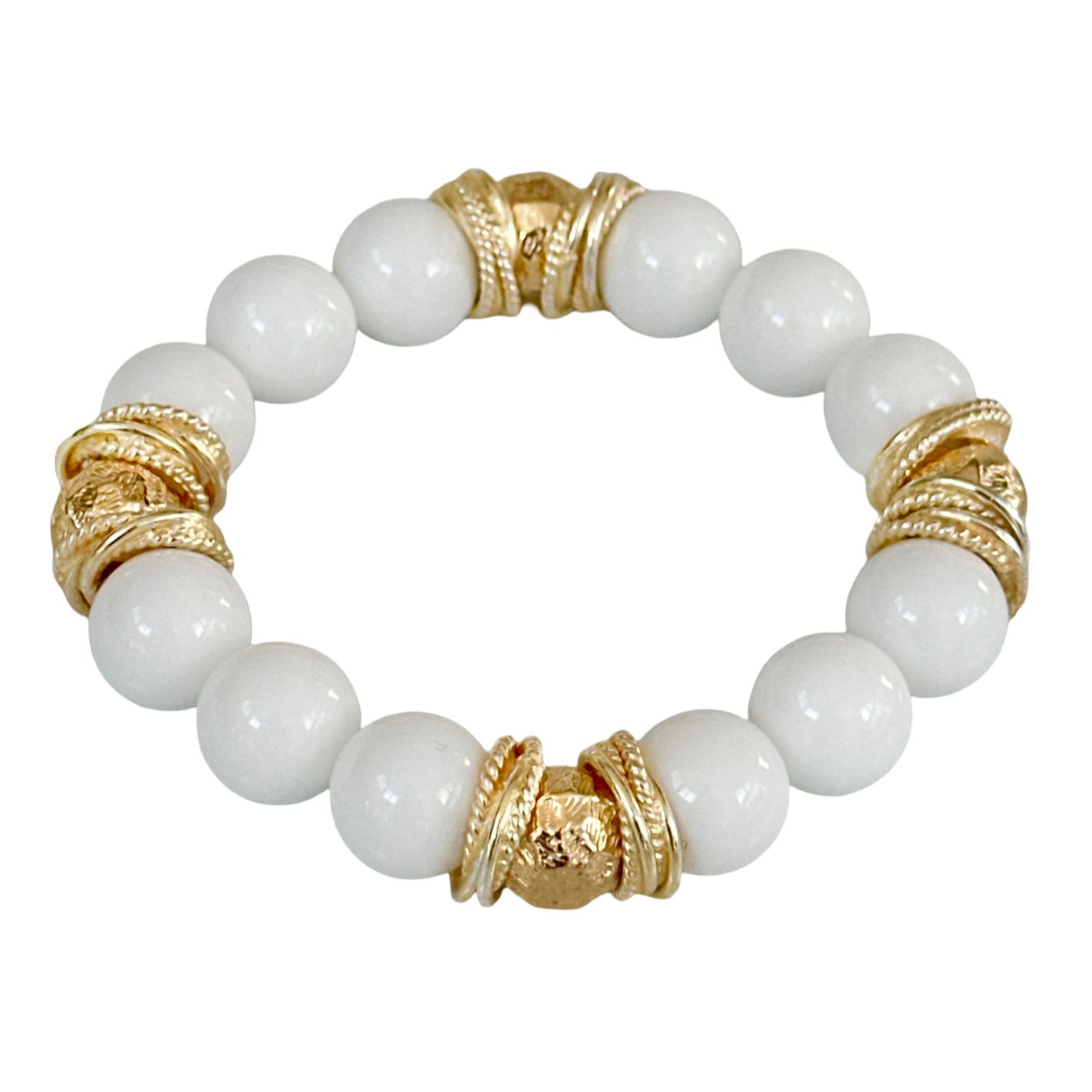 WHITE AGATE GEMSTONE BANGLE WITH GOLD ACCENTS