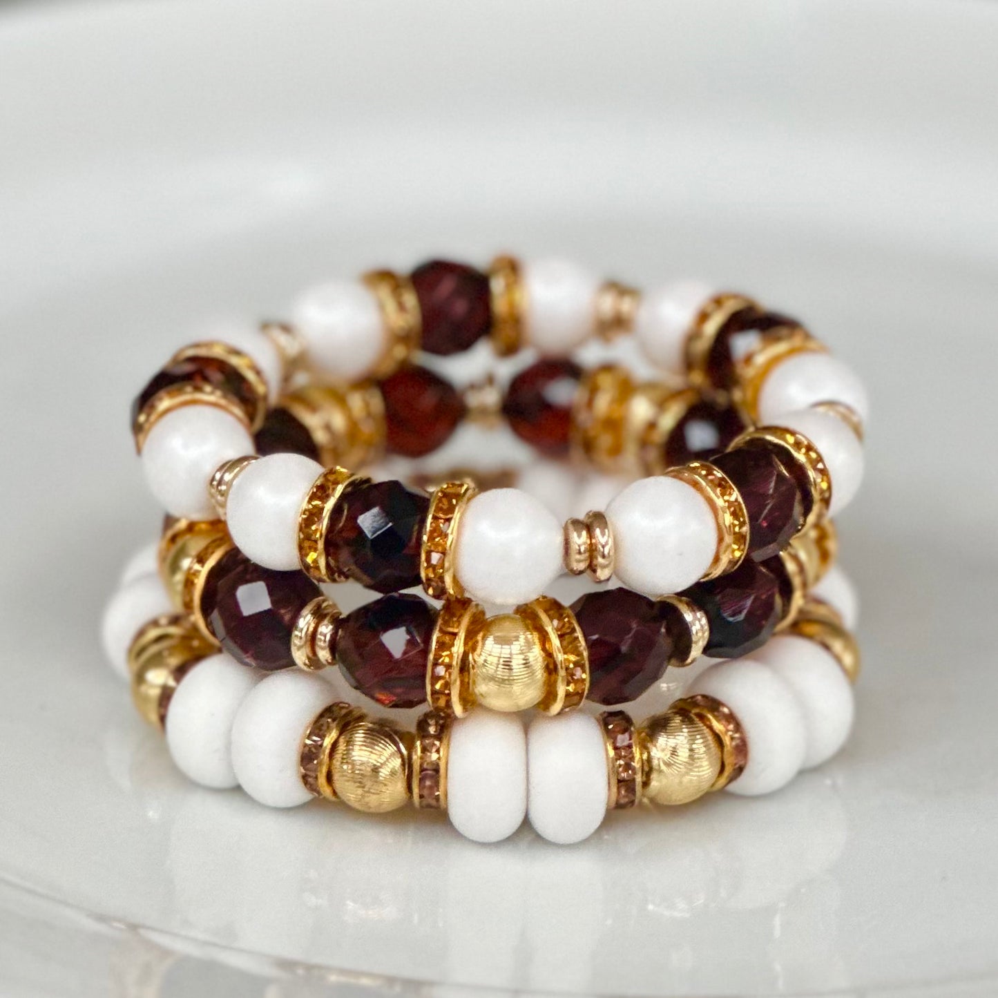 DARK TORTOISE SHELL BANGLE WITH TOPAZ, GOLD AND CZ ACCENTS